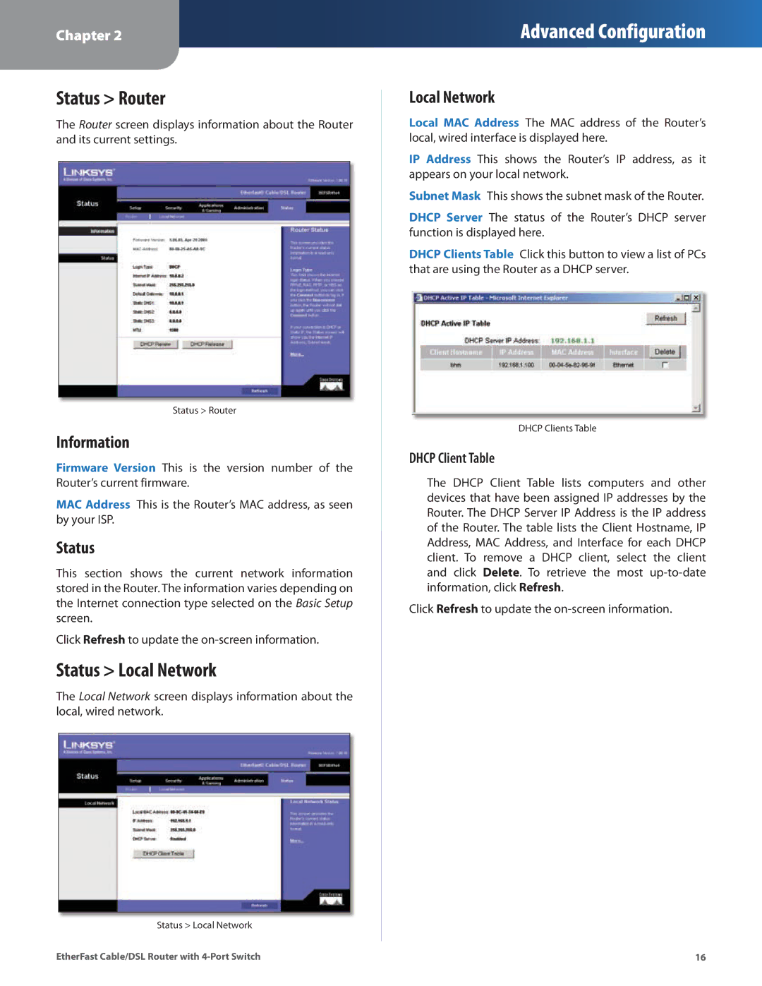 Honeywell HEMS II manual Status Router, Status Local Network, Information 