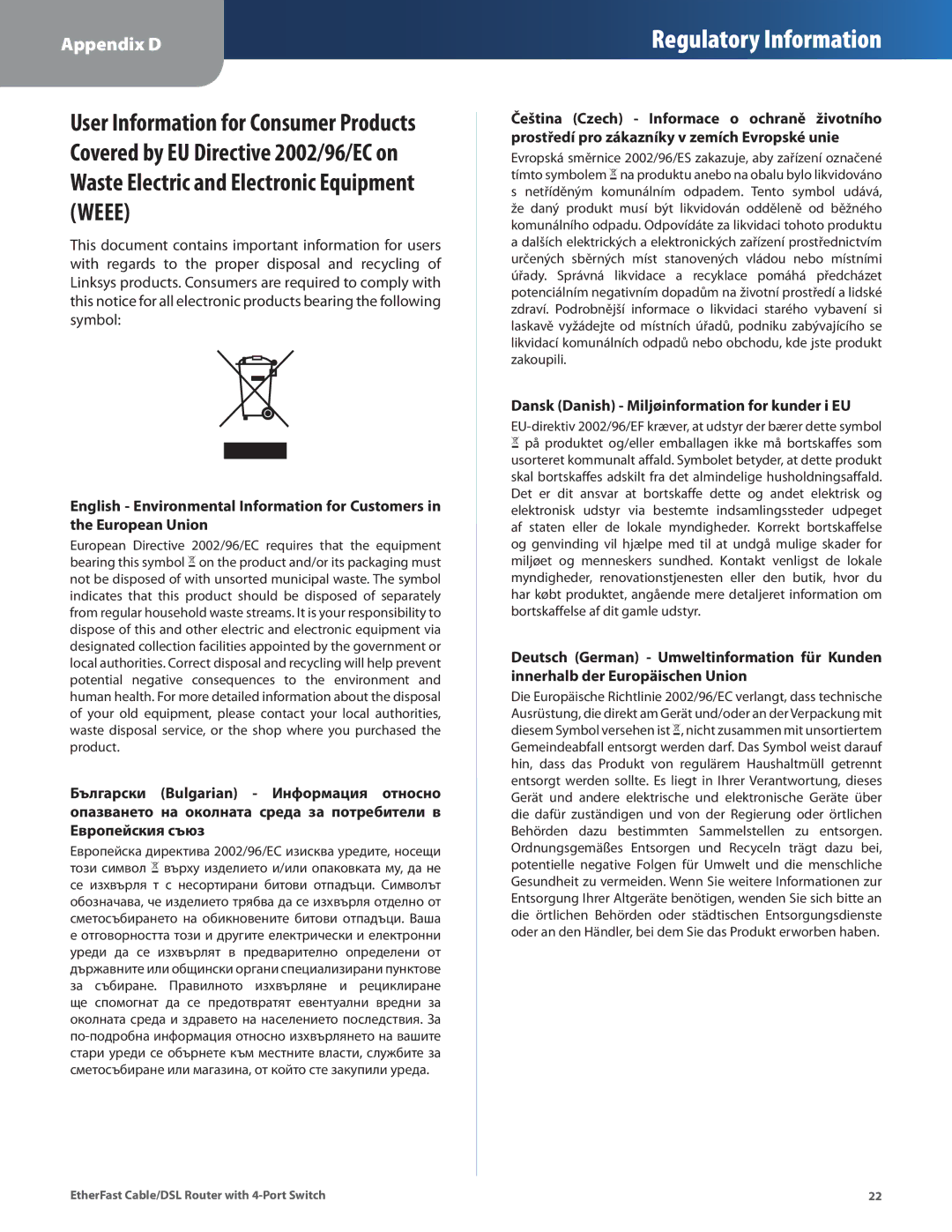 Honeywell HEMS II manual Dansk Danish Miljøinformation for kunder i EU 