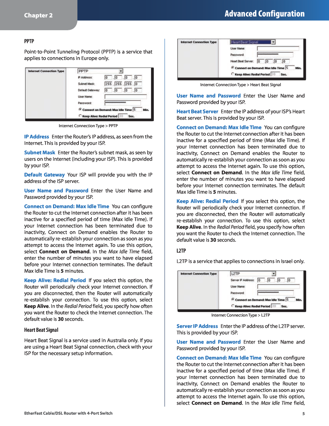 Honeywell HEMS II manual Advanced Configuration, Chapter, Pptp, Heart Beat Signal, L2TP 