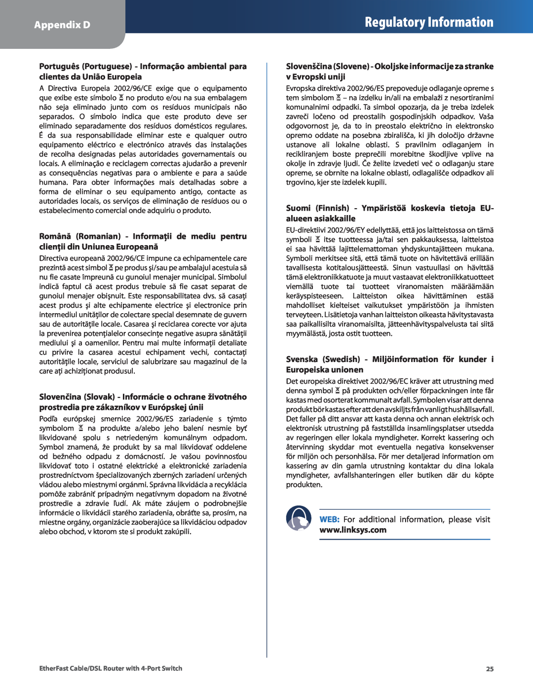 Honeywell HEMS II Regulatory Information, Appendix D, Suomi Finnish - Ympäristöä koskevia tietoja EU- alueen asiakkaille 