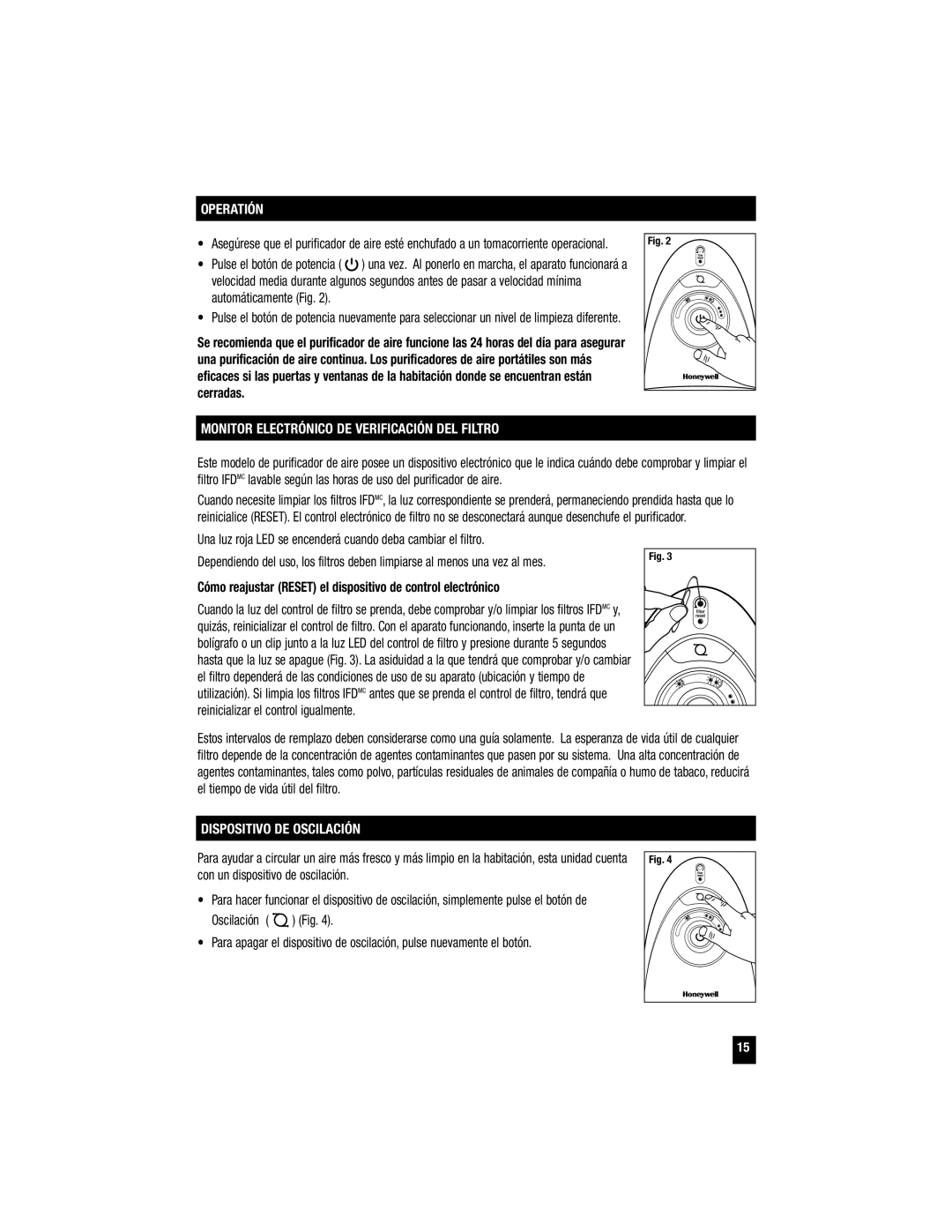 Honeywell HFD-120 Operatión, Monitor Electrónico DE Verificación DEL Filtro, Dispositivo DE Oscilación 