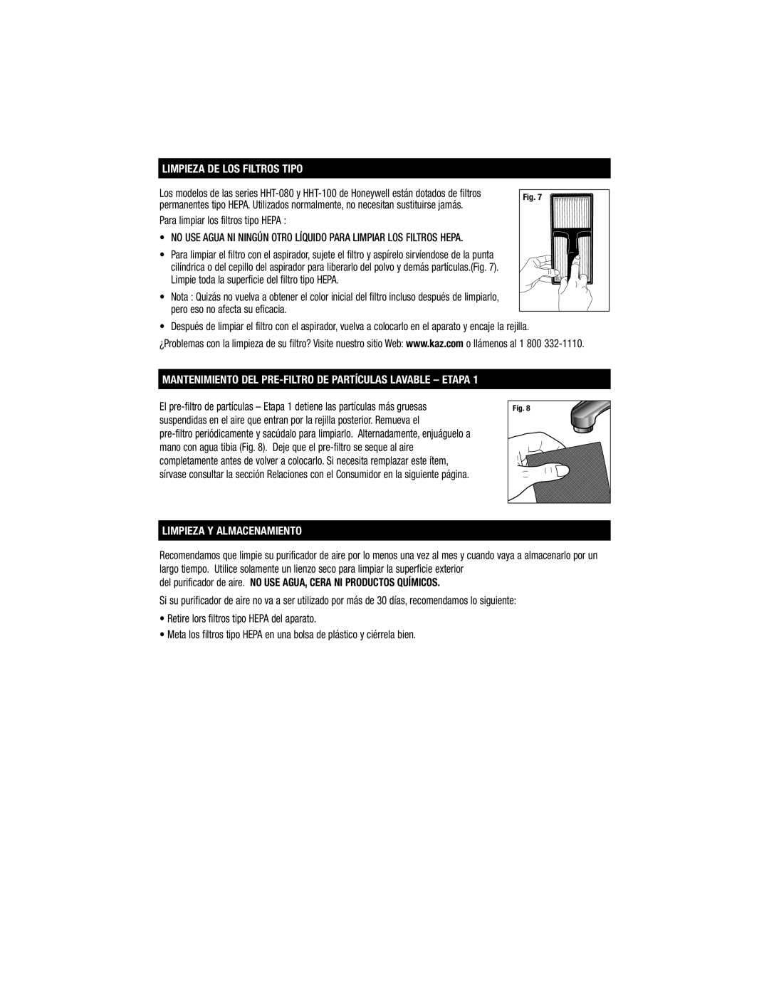 Honeywell HHT-100, HHT-080 Para limpiar los filtros tipo Hepa, Mantenimiento DEL PRE-FILTRO DE Partículas Lavable Etapa 