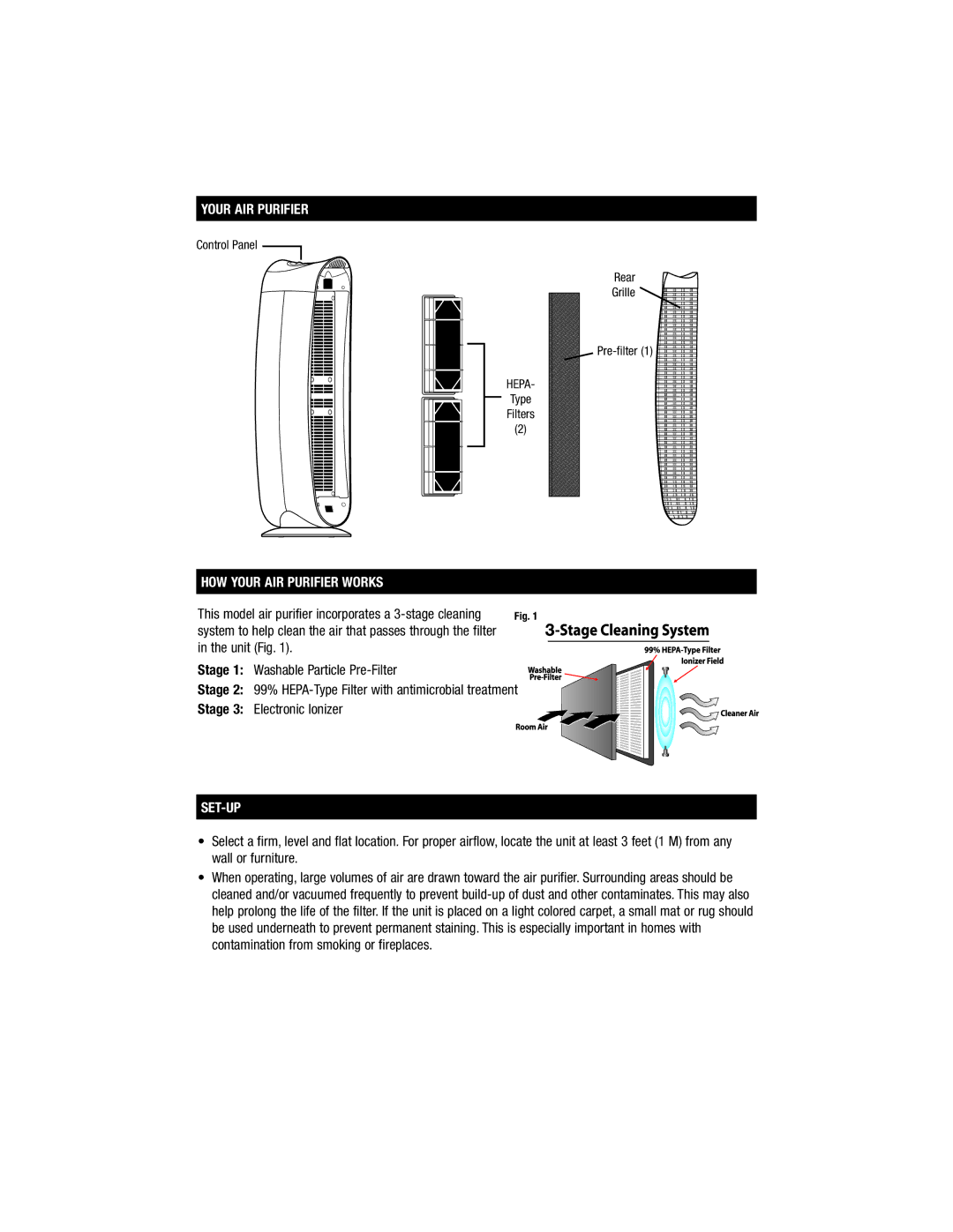 Honeywell HHT-080, HHT-100 important safety instructions HOW Your AIR Purifier Works, Set-Up 