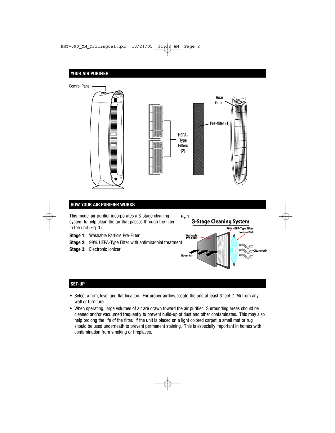 Honeywell HHT-090 important safety instructions HOW Your AIR Purifier Works, Set-Up 