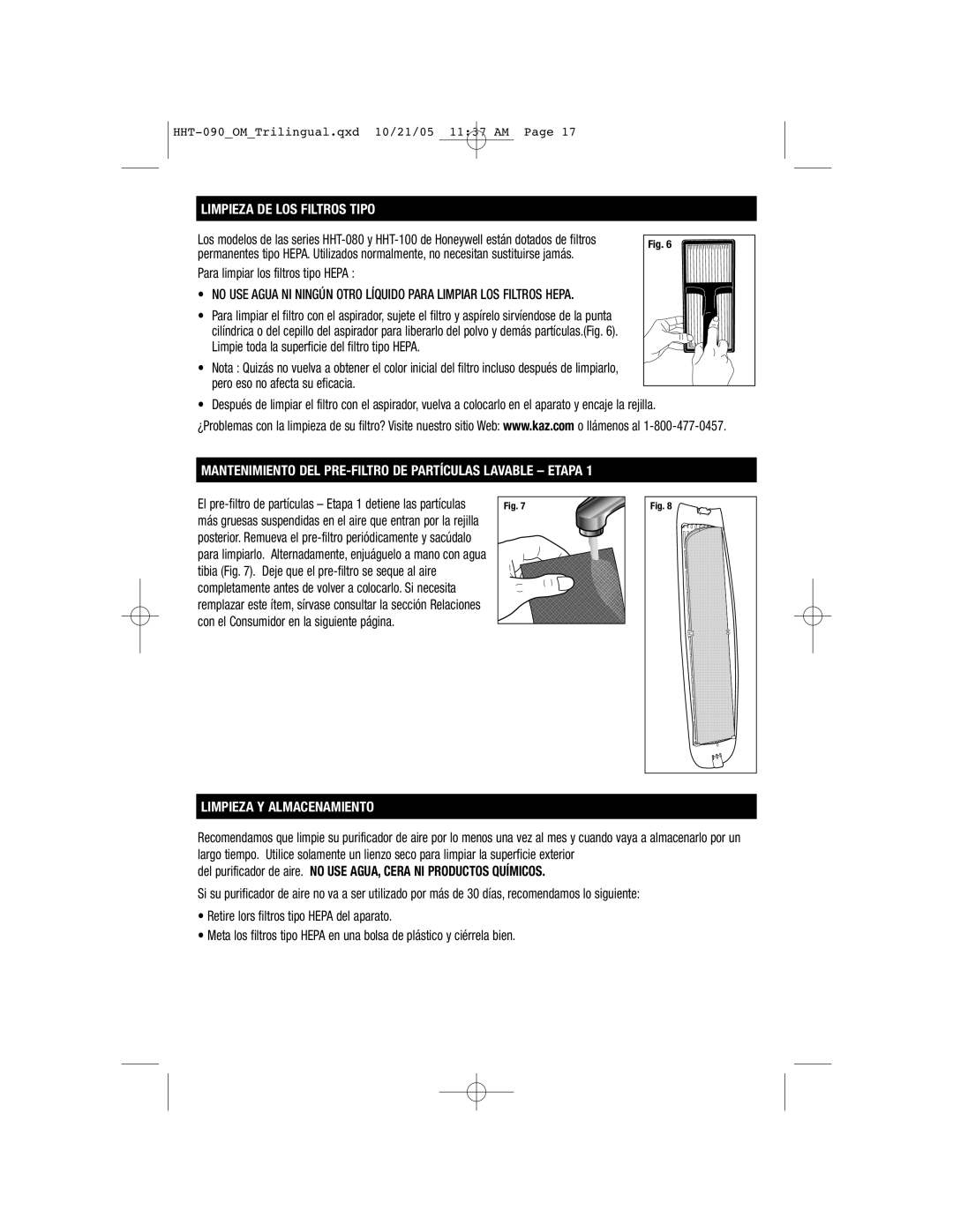 Honeywell HHT-090 important safety instructions Limpieza Y Almacenamiento 