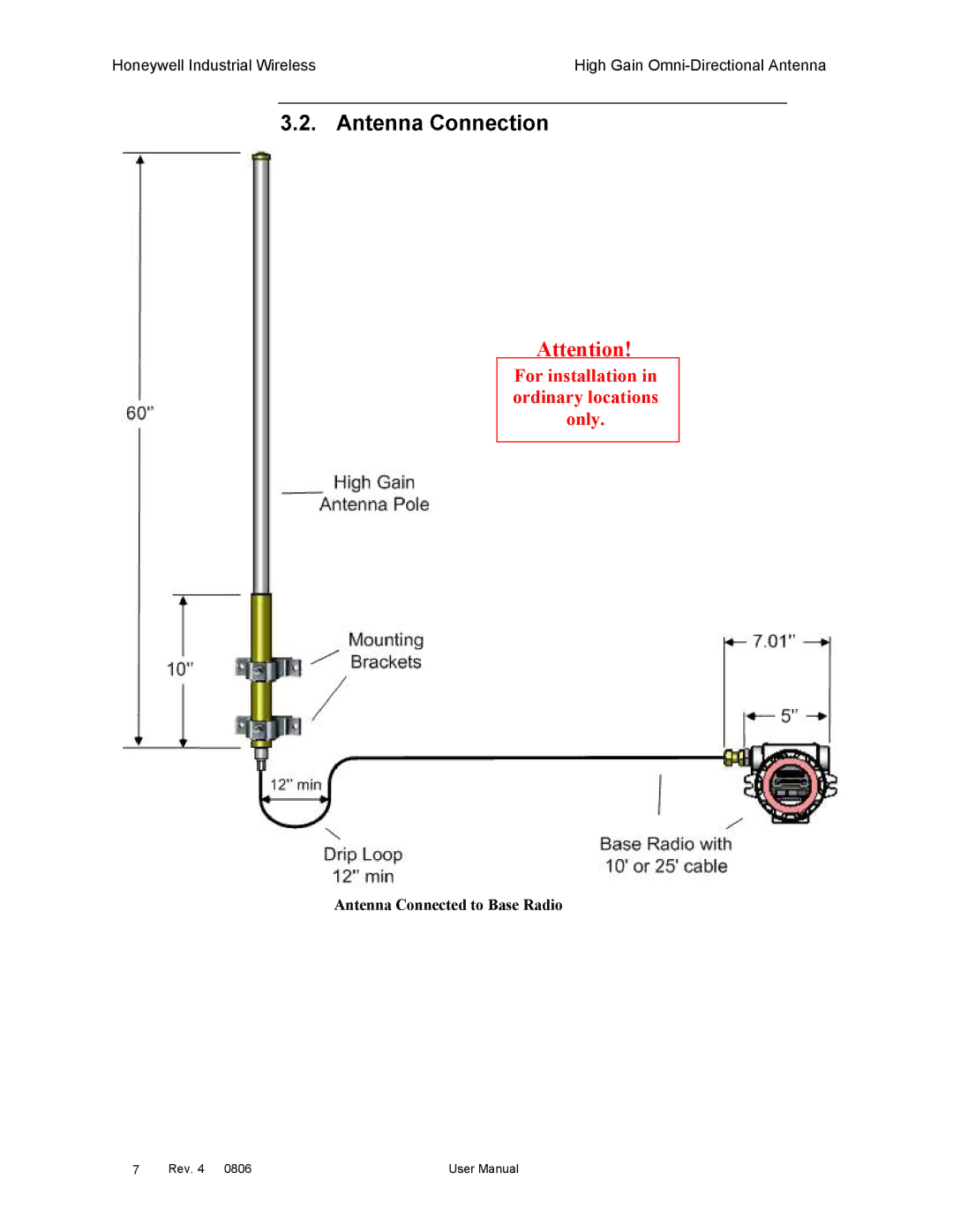 Honeywell High Gain Omni Directional Antenna manual Antenna Connection, Antenna Connected to Base Radio 