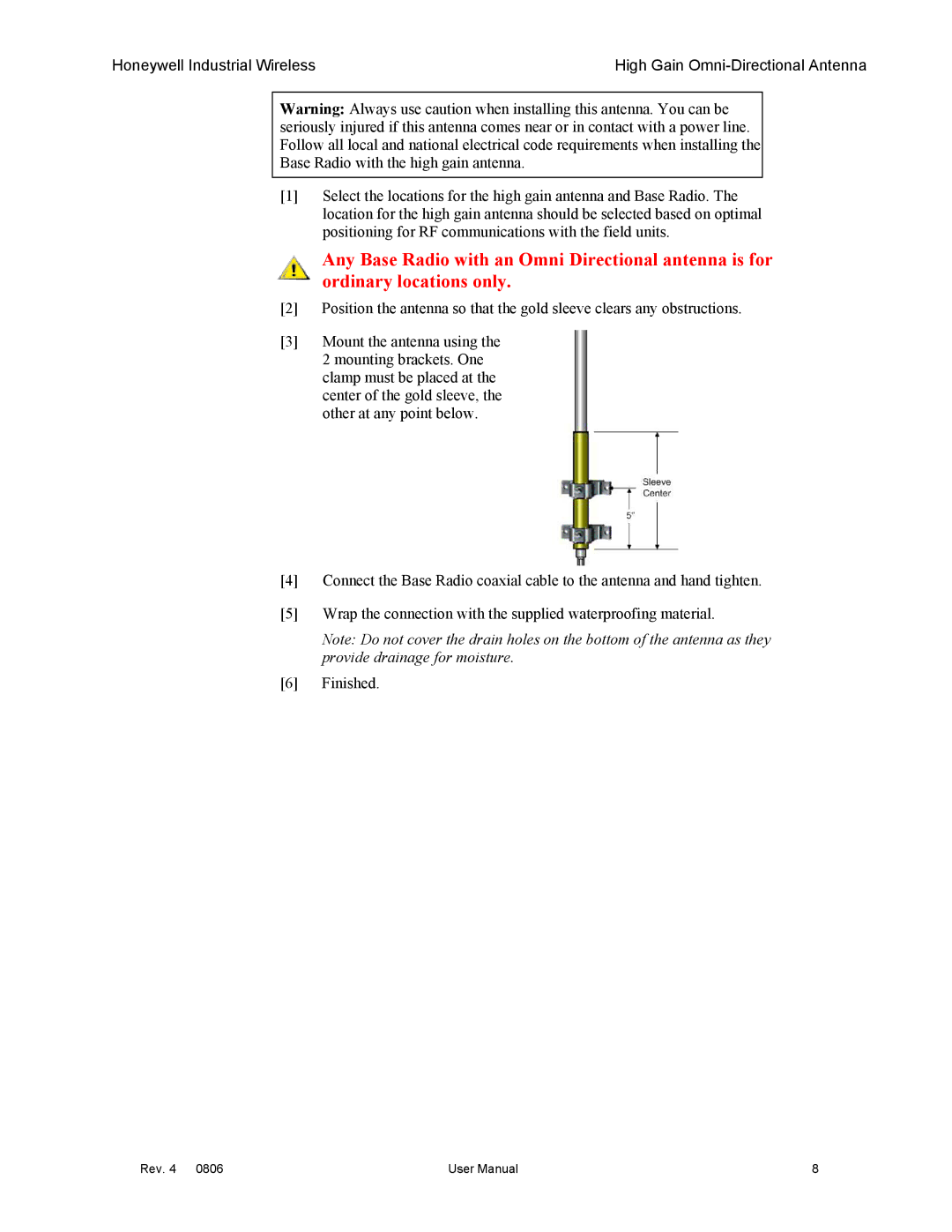 Honeywell High Gain Omni Directional Antenna manual Rev 