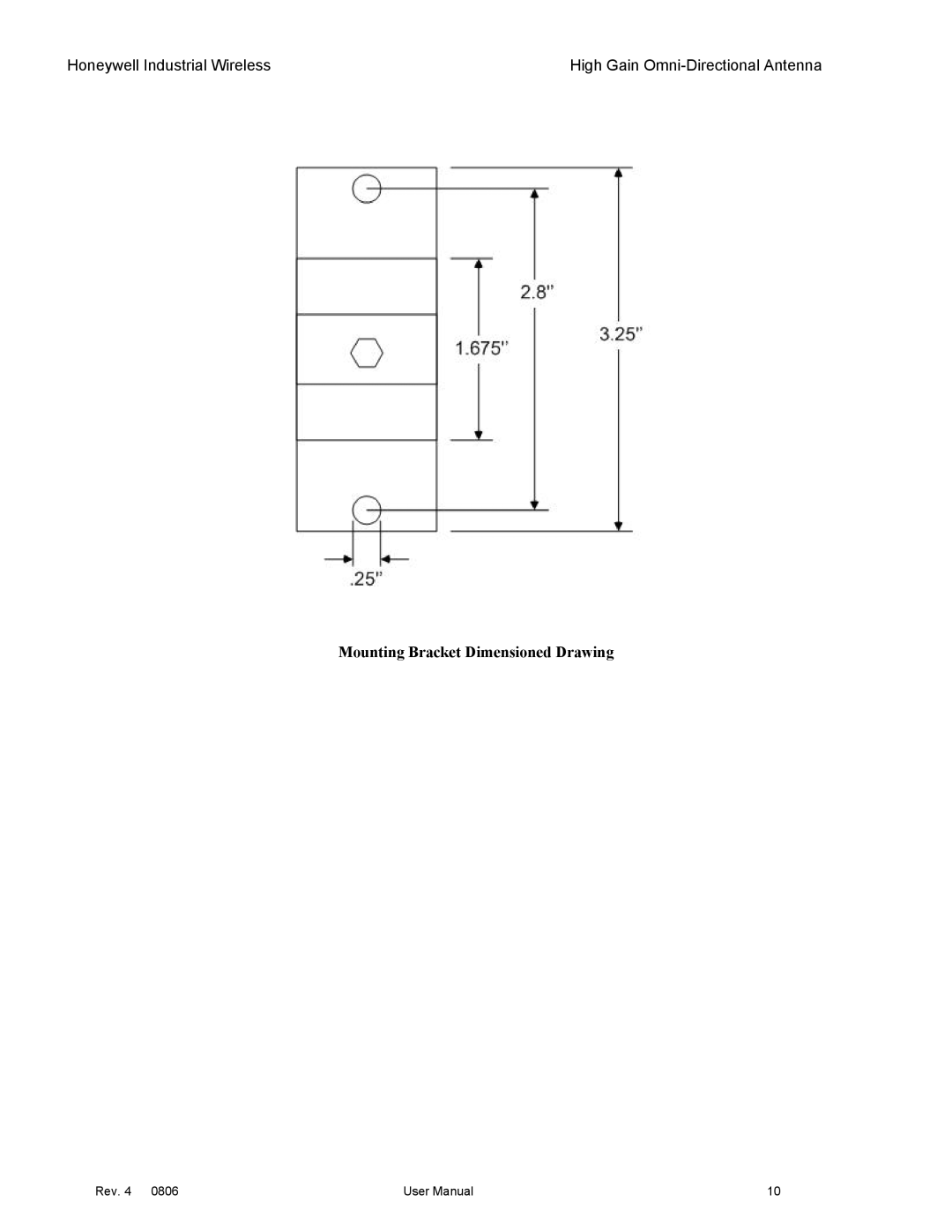 Honeywell High Gain Omni Directional Antenna manual Mounting Bracket Dimensioned Drawing 