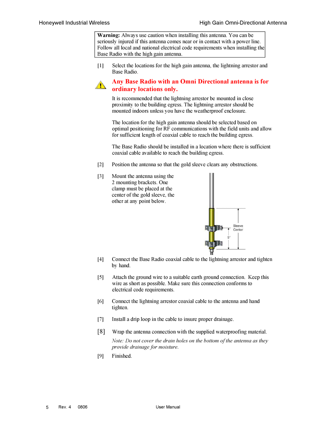 Honeywell High Gain Omni Directional Antenna manual Rev 