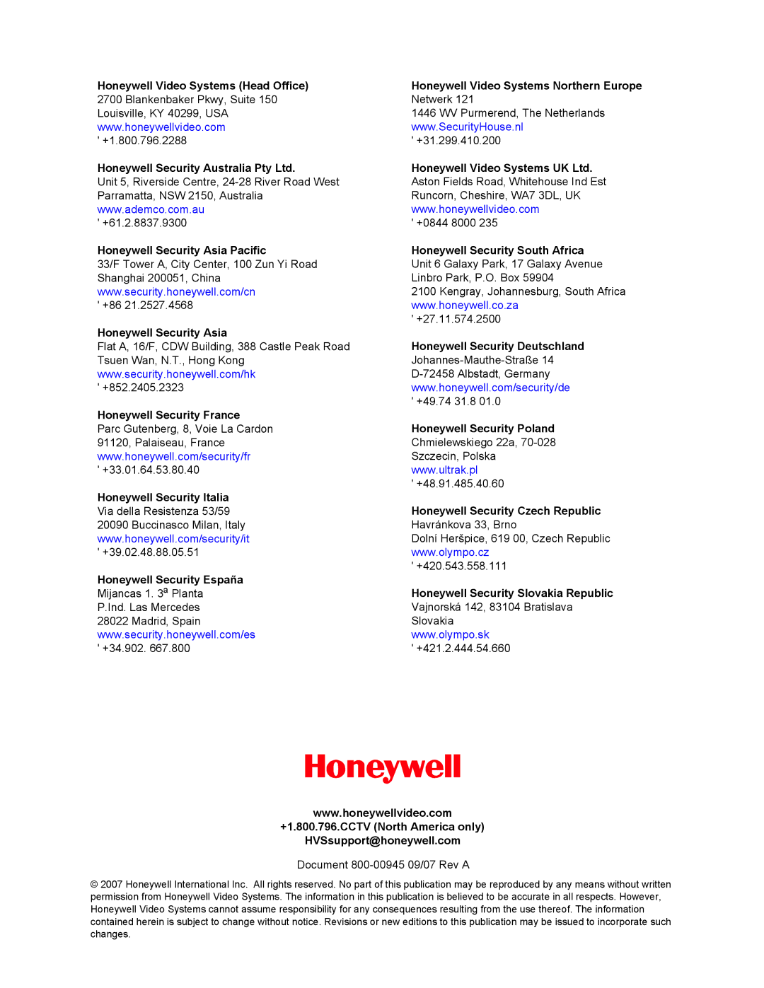 Honeywell HMLCD17L, HMLCD19L user manual Honeywell Security Asia Pacific 