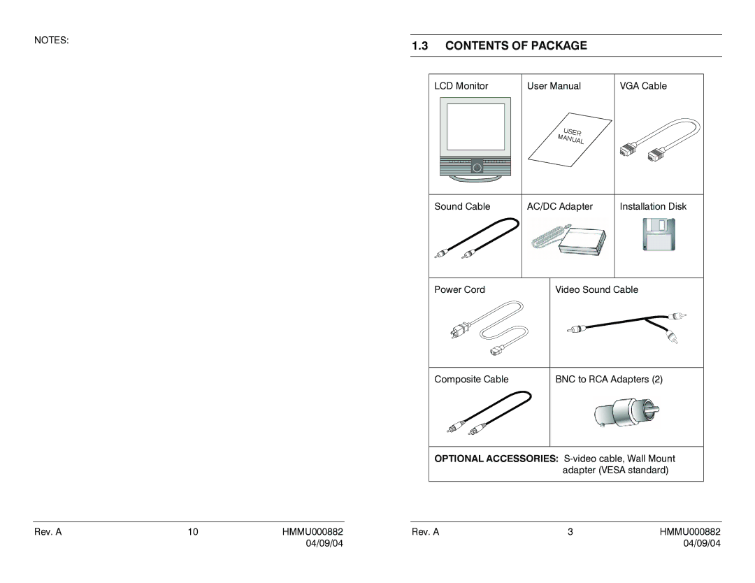 Honeywell HMLCD19 user manual Contents of Package 