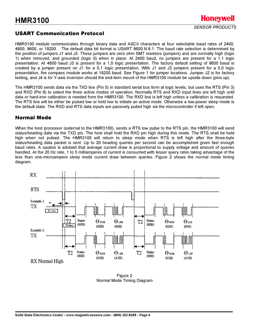 Honeywell HMR3100 manual Usart Communication Protocol, Normal Mode 