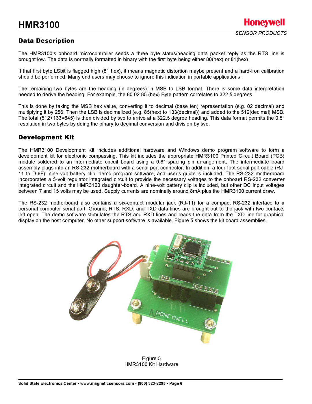 Honeywell HMR3100 manual Data Description, Development Kit 