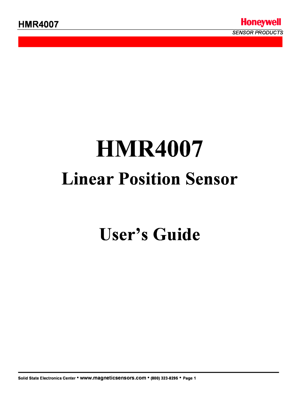 Honeywell HMR4007 manual Sensor Products, Linear Position Sensor User’s Guide 
