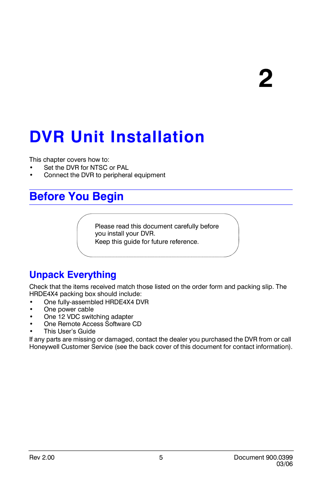 Honeywell HRDE4X4 manual DVR Unit Installation, Before You Begin, Unpack Everything 