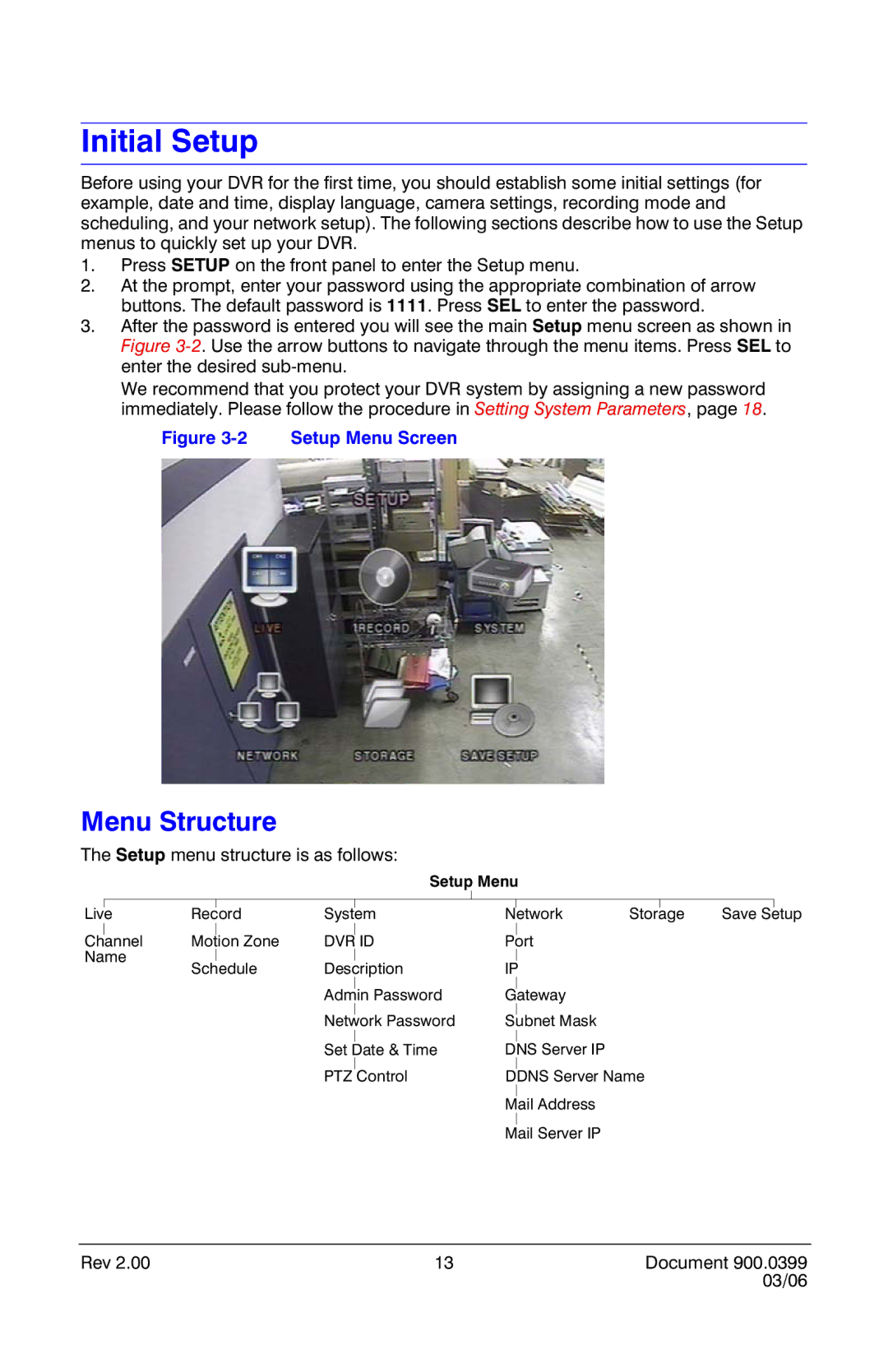 Honeywell HRDE4X4 manual Initial Setup, Menu Structure 