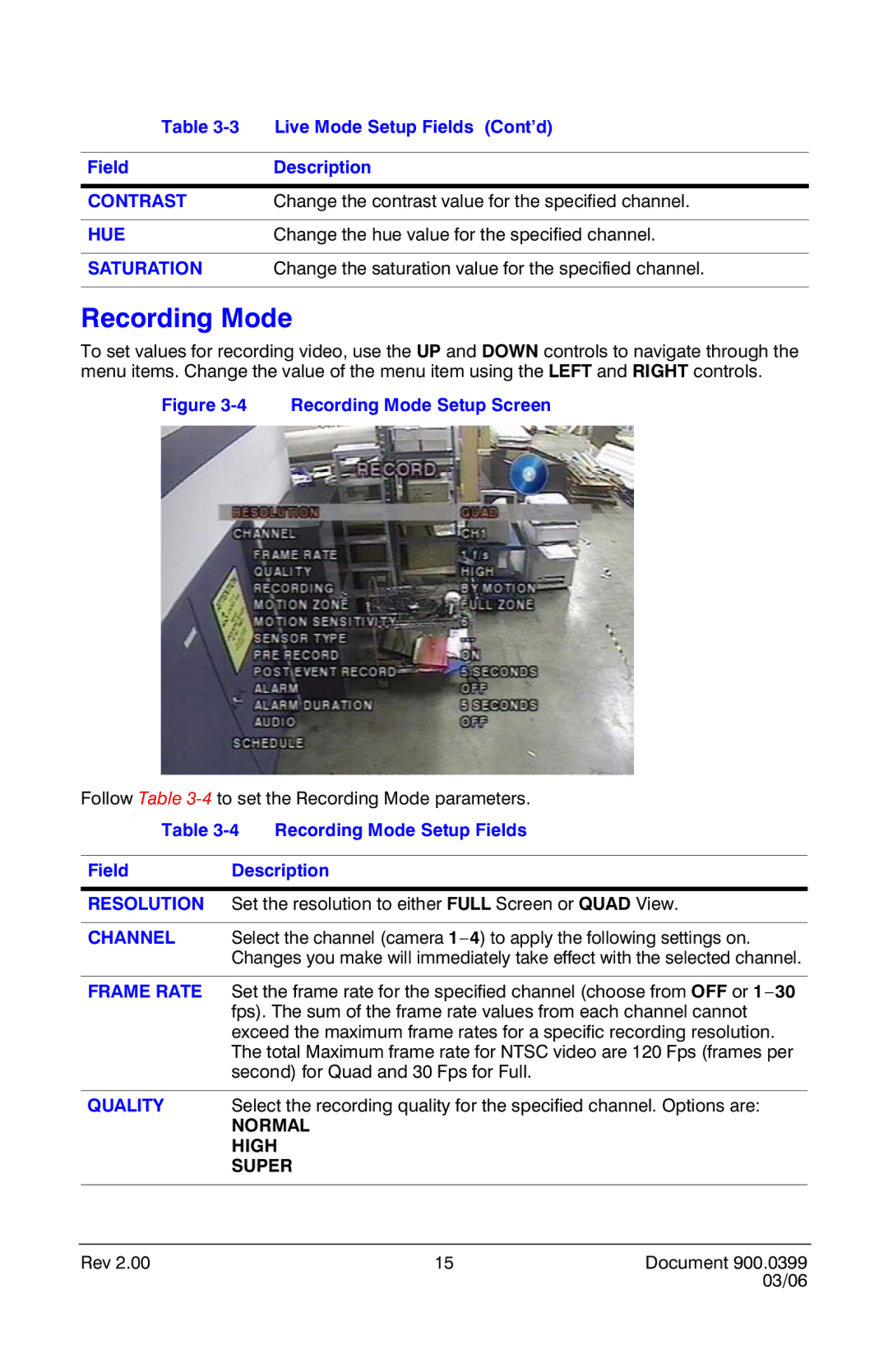 Honeywell HRDE4X4 manual Recording Mode 