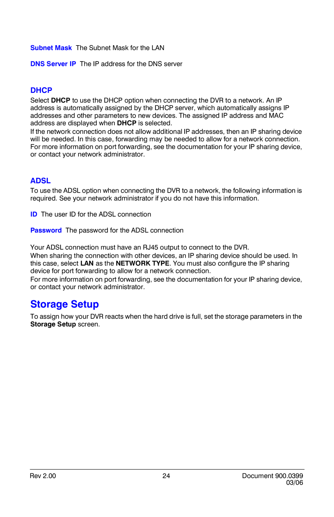 Honeywell HRDE4X4 manual Storage Setup, Dhcp 