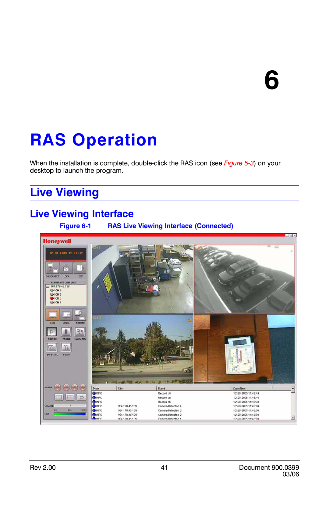 Honeywell HRDE4X4 manual RAS Operation, Live Viewing Interface 