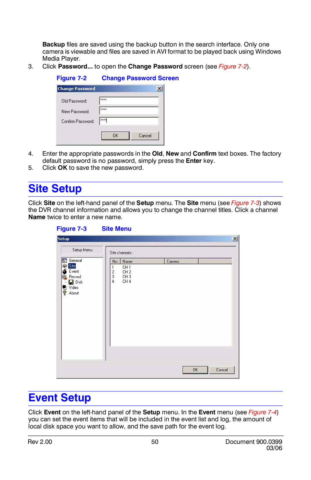 Honeywell HRDE4X4 manual Site Setup, Event Setup 