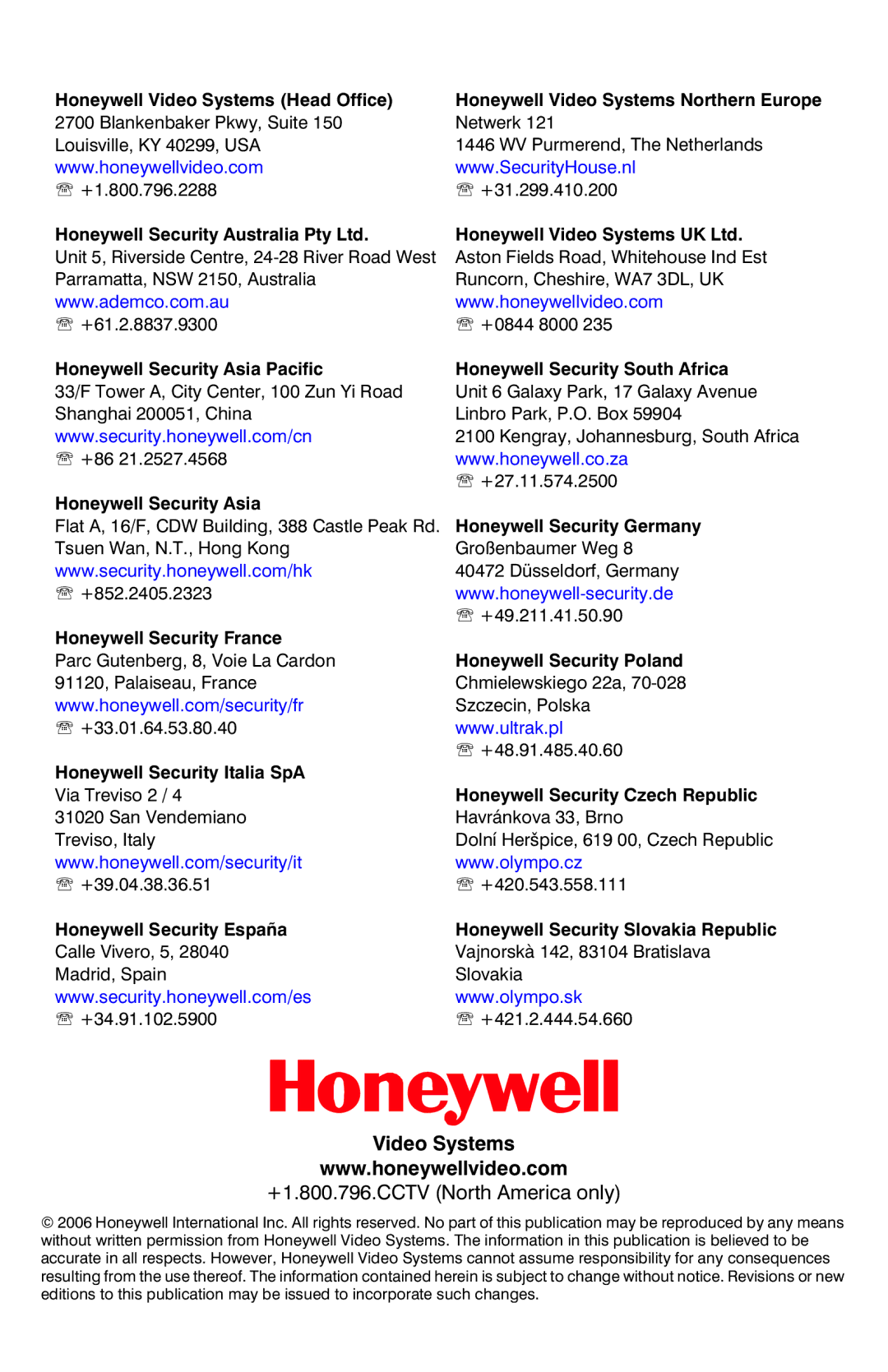 Honeywell HRDE4X4 manual Video Systems 