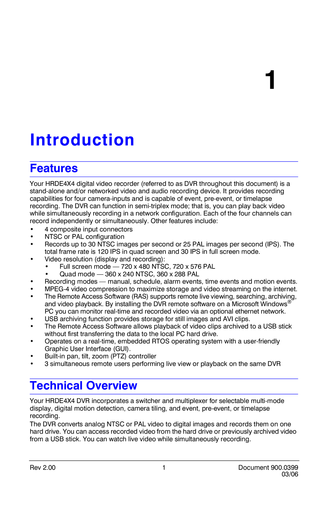 Honeywell HRDE4X4 manual Introduction, Features, Technical Overview 