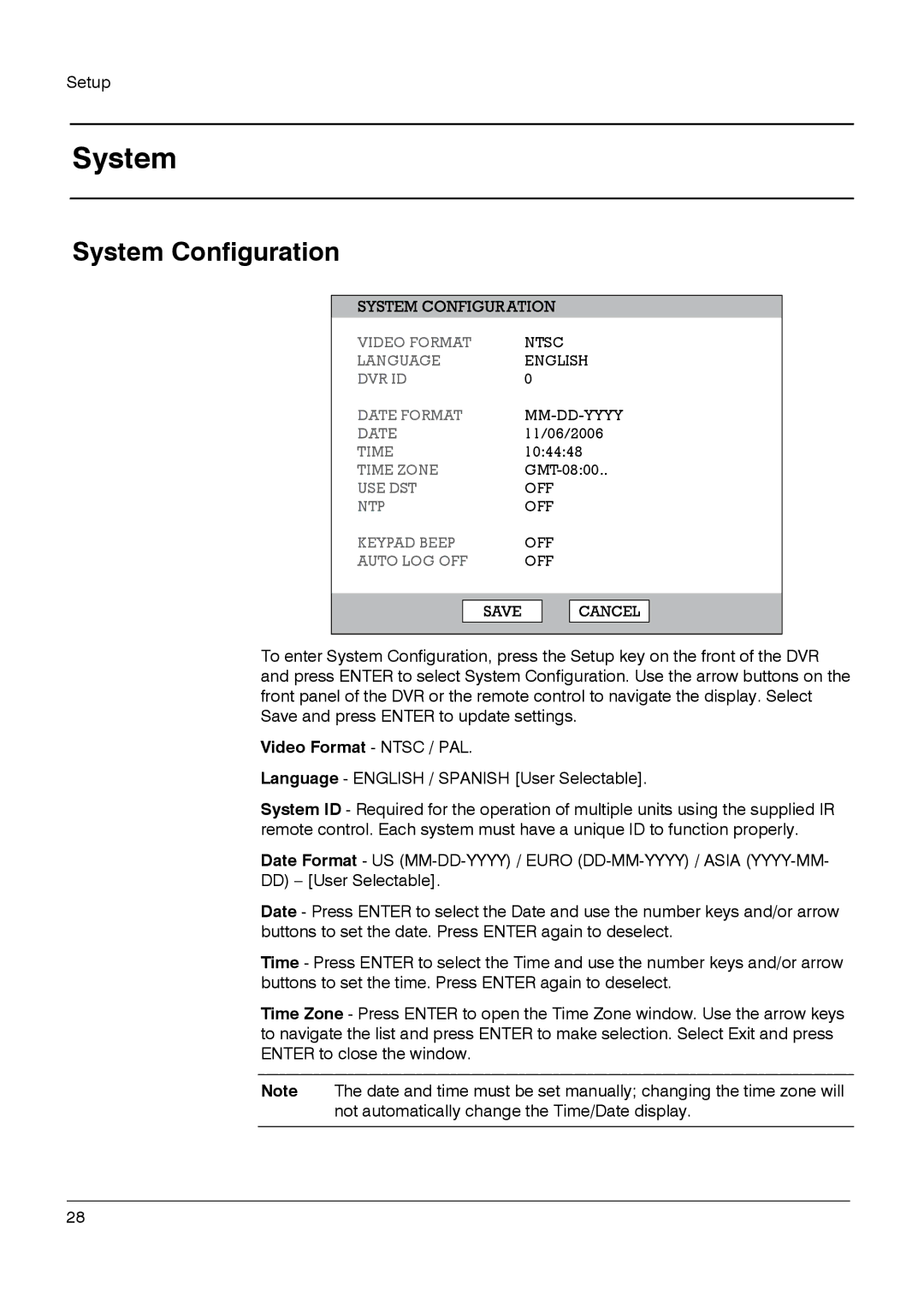 Honeywell HRDP DVR manual System Configuration, Video Format Ntsc / PAL 