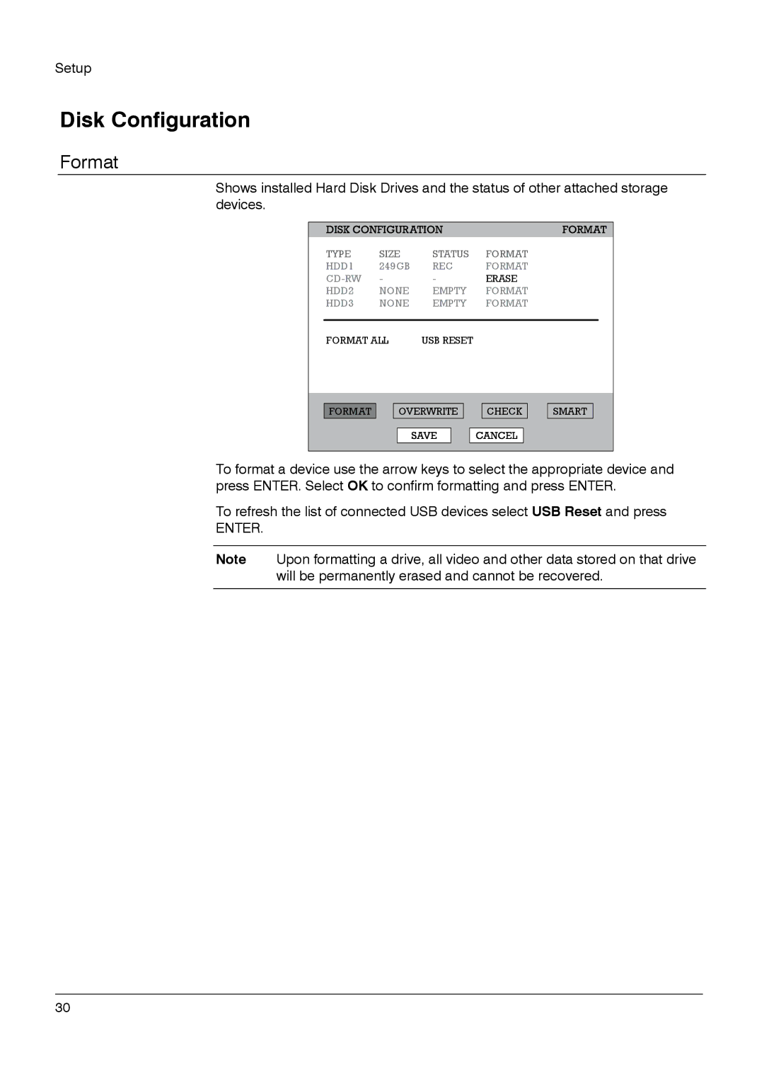 Honeywell HRDP DVR manual Disk Configuration, Format 