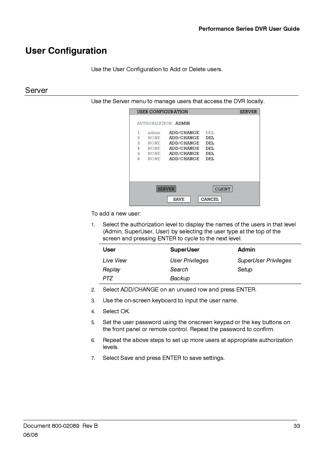 Honeywell HRDP DVR manual User Configuration, Server 