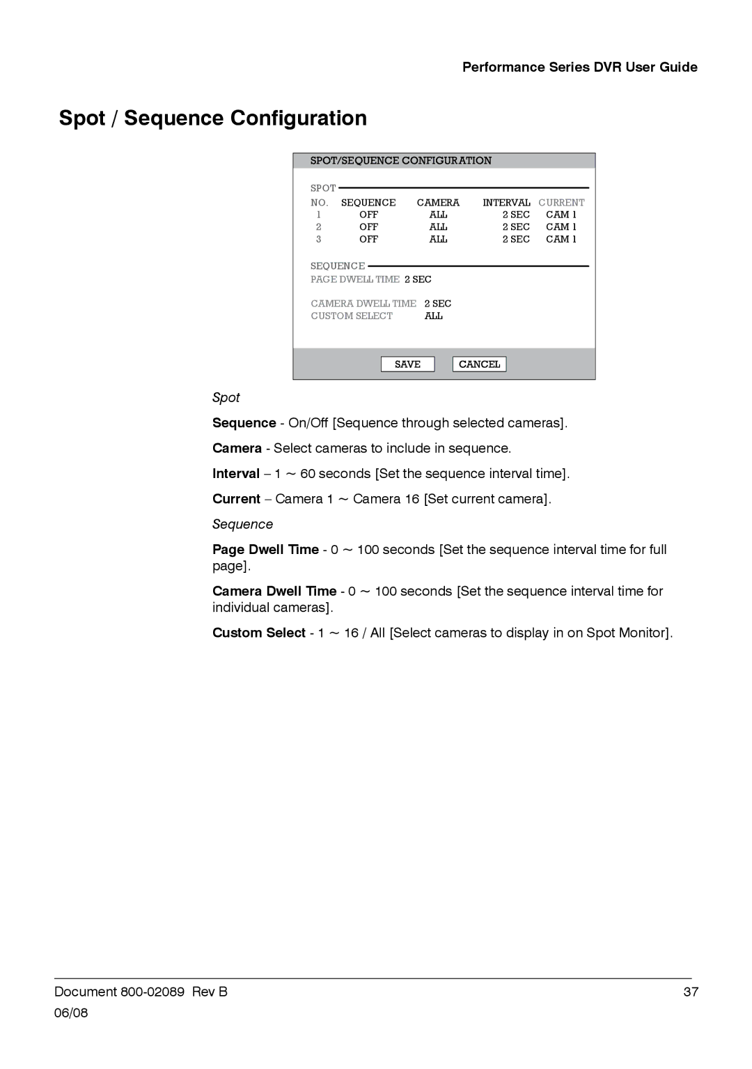 Honeywell HRDP DVR manual Spot / Sequence Configuration 