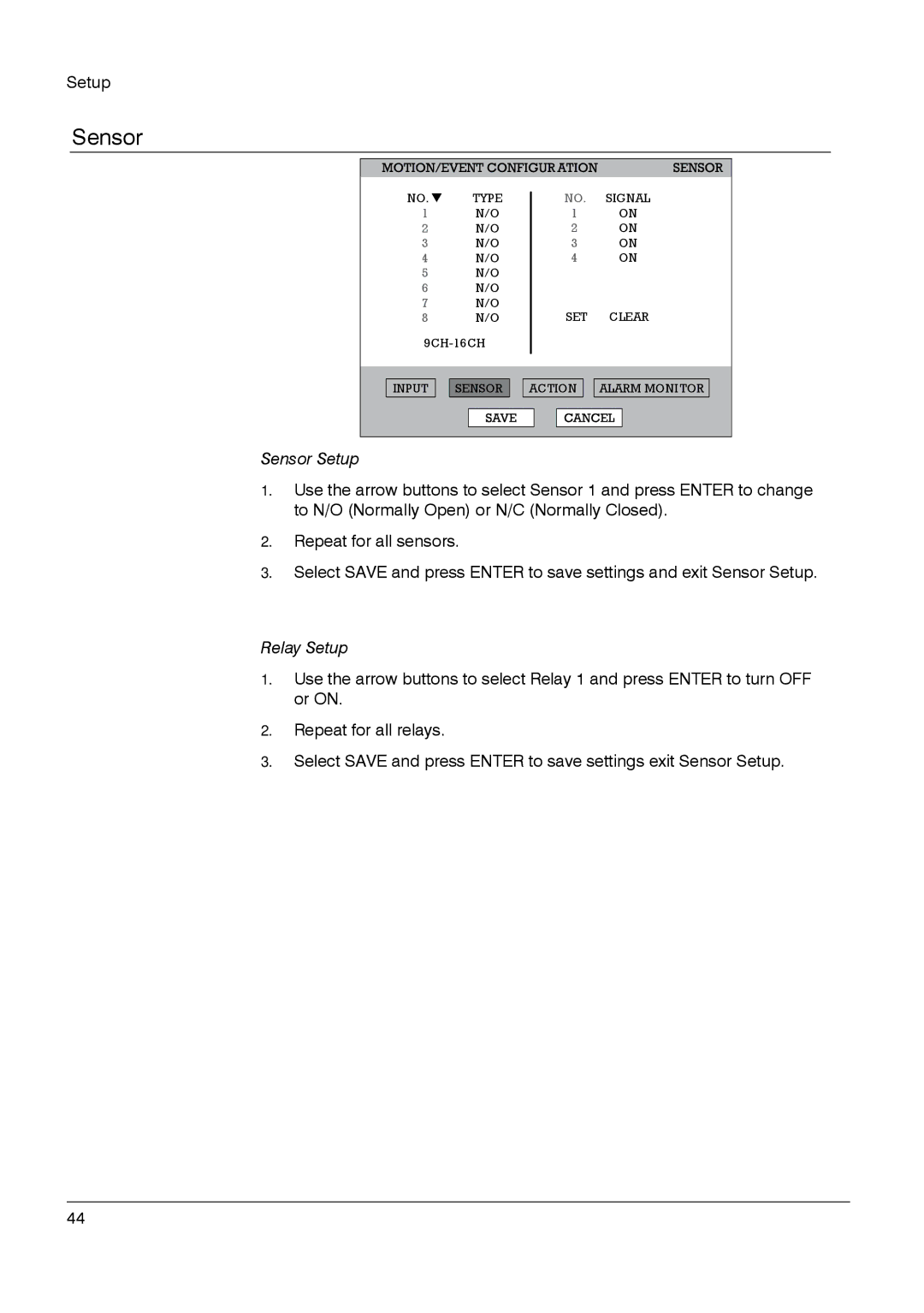 Honeywell HRDP DVR manual Sensor Setup 