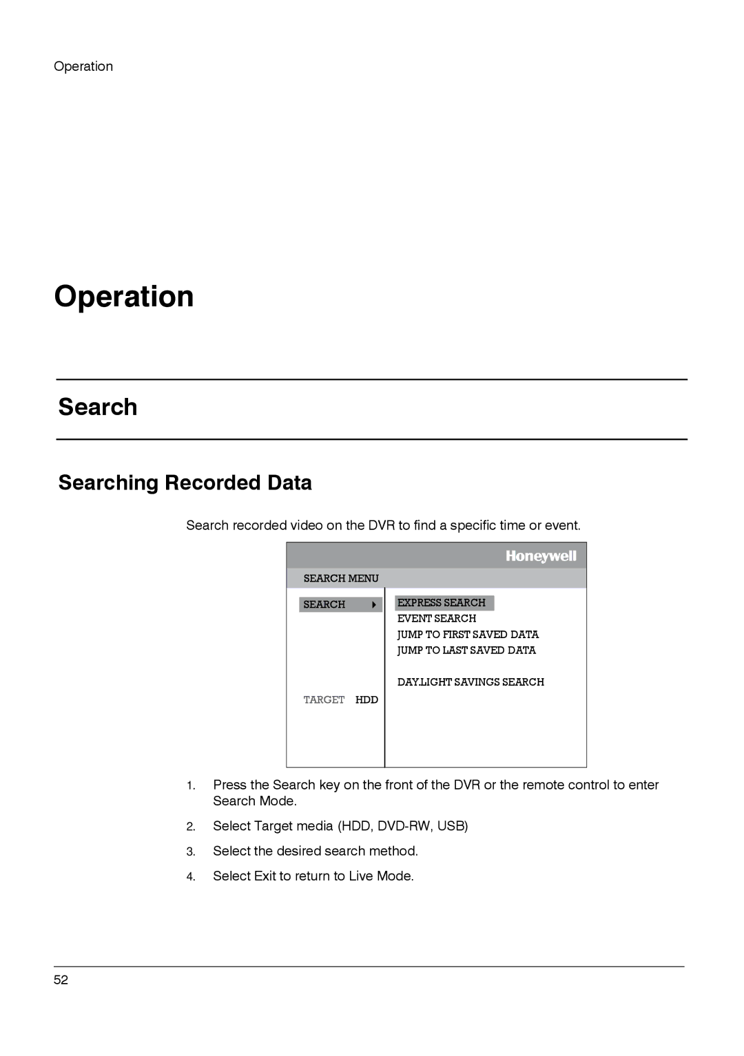 Honeywell HRDP DVR manual Searching Recorded Data 