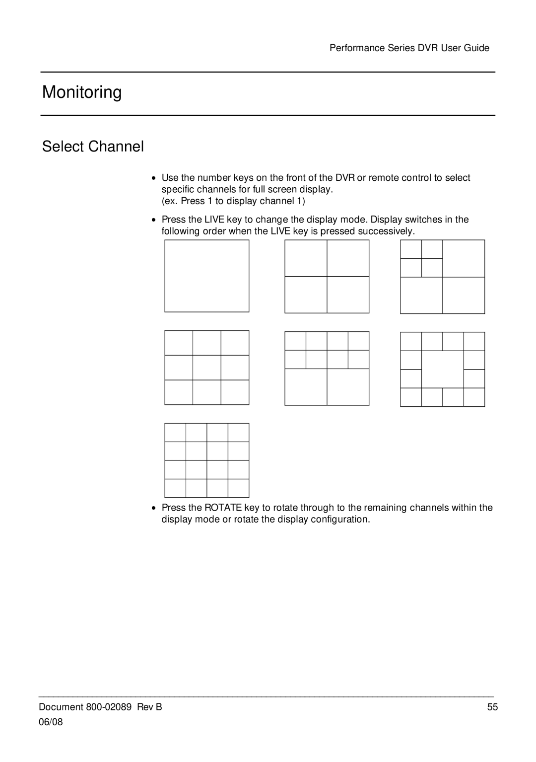 Honeywell HRDP DVR manual Monitoring, Select Channel 