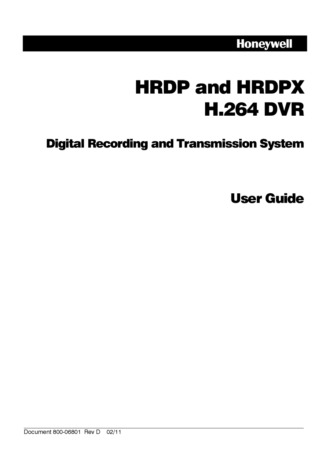 Honeywell HRDPX manual Hrdp and Hrdpx 264 DVR 