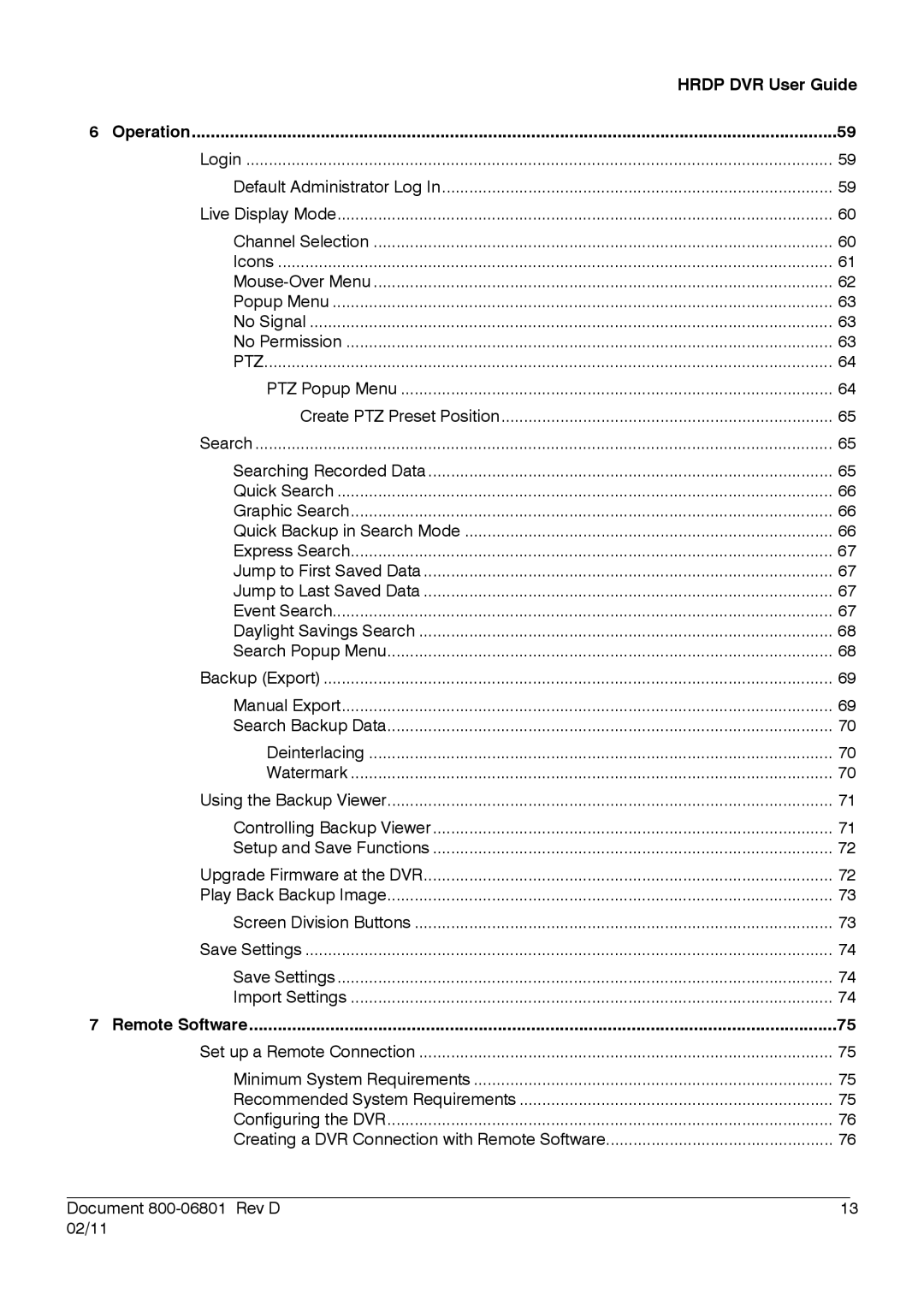 Honeywell HRDPX manual Ptz, Save Settings Import Settings 