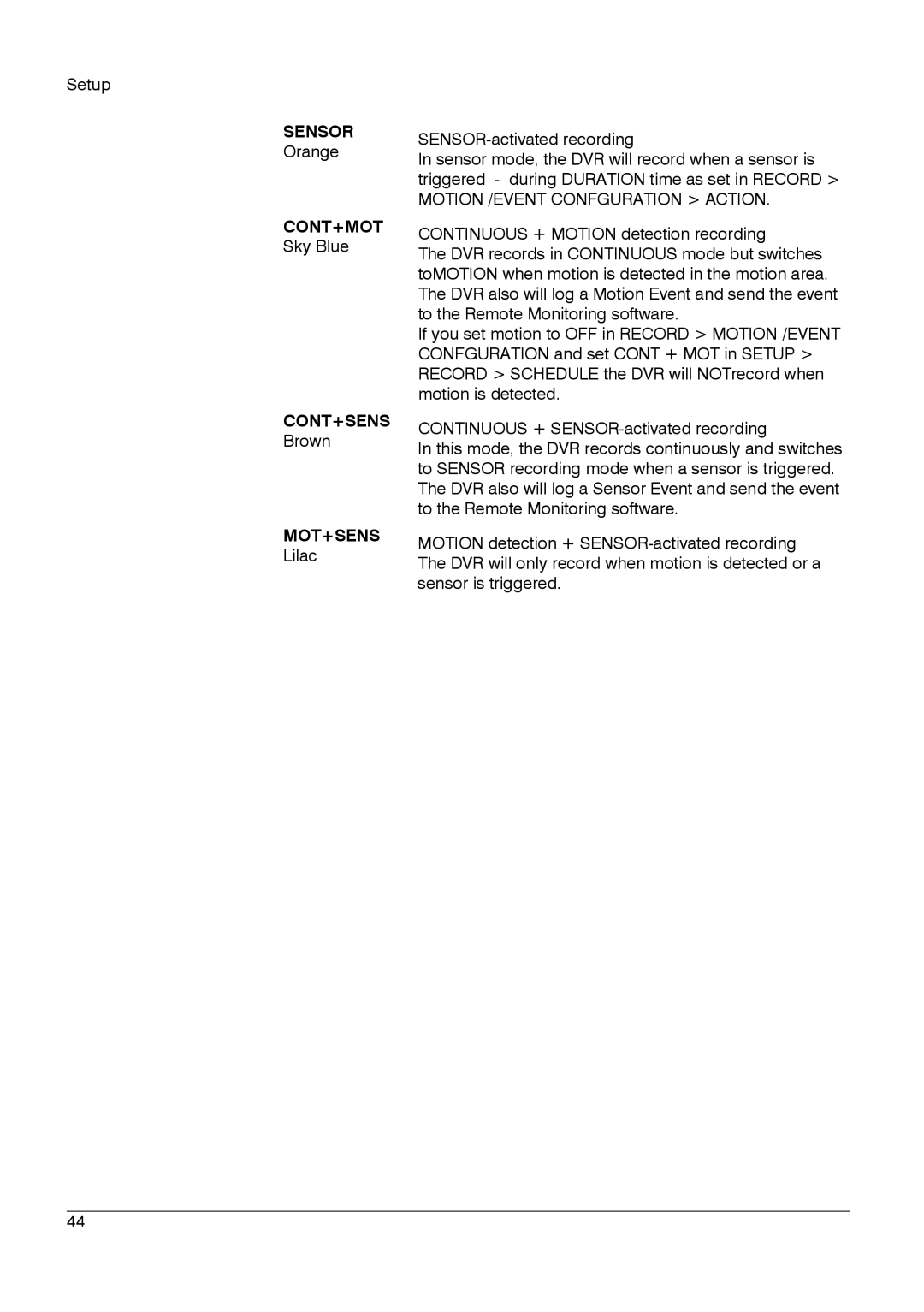 Honeywell HRDPX manual Mot+Sens, Motion /EVENT Confguration Action 