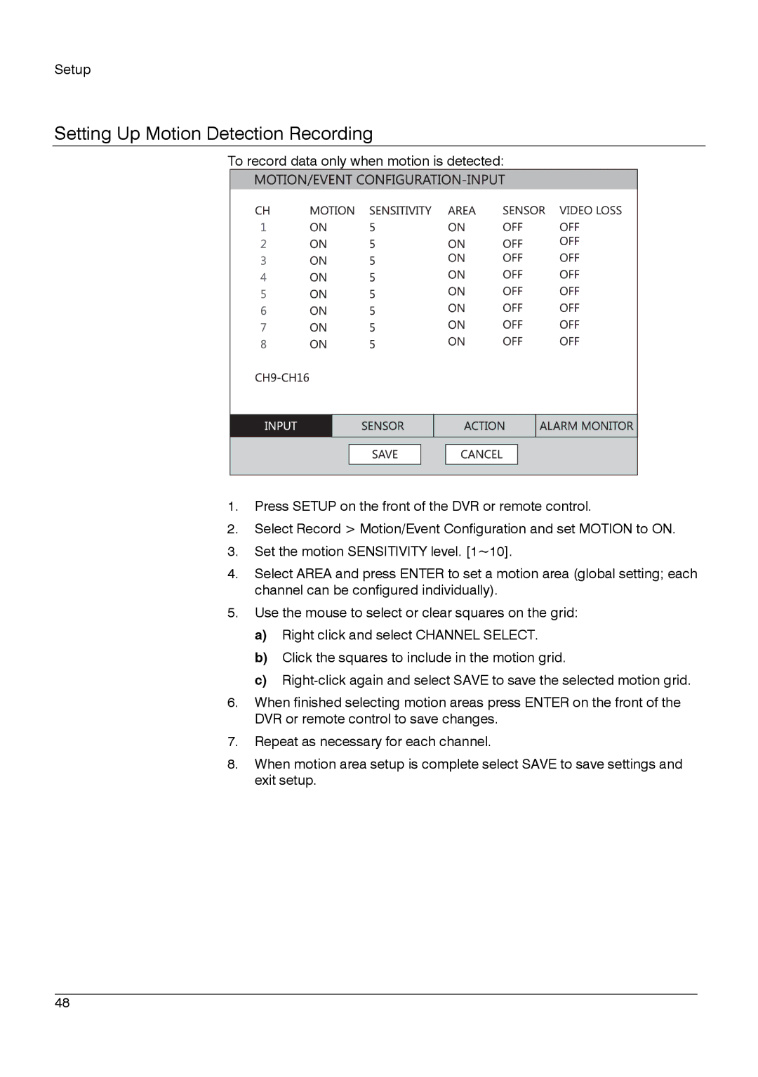 Honeywell HRDPX manual Setting Up Motion Detection Recording 