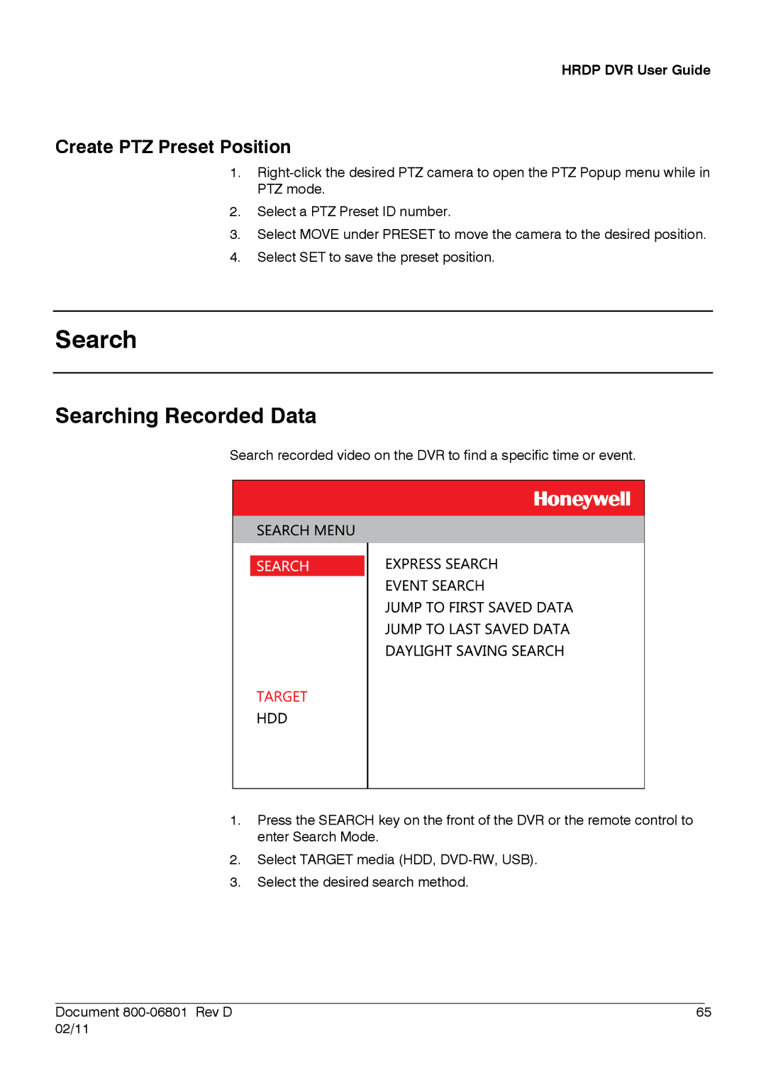 Honeywell HRDPX manual Searching Recorded Data 