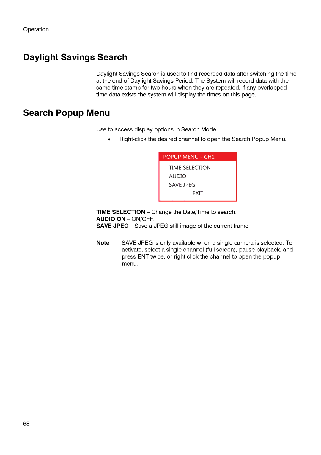 Honeywell HRDPX manual Daylight Savings Search, Search Popup Menu 