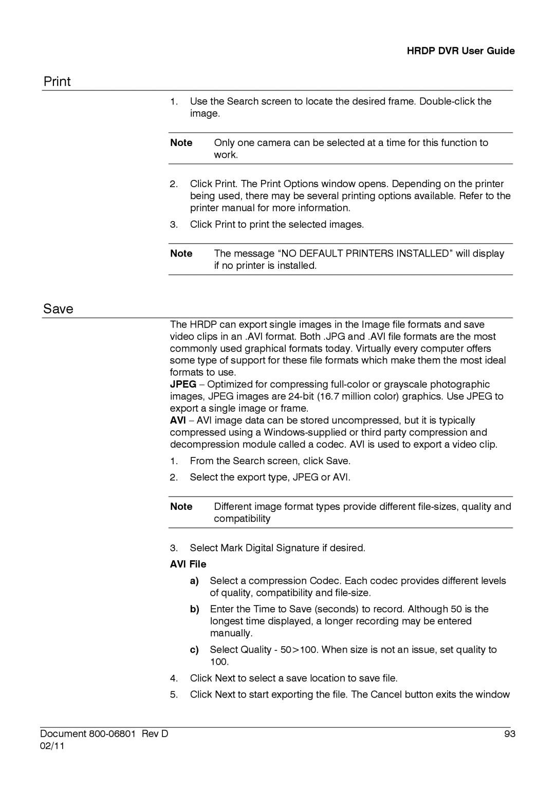 Honeywell HRDPX manual Print, Save, AVI File 