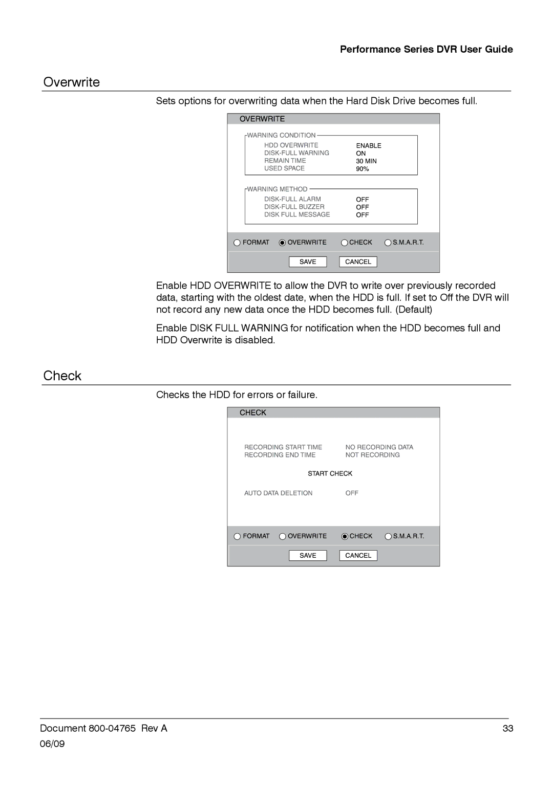 Honeywell HRDPX manual Overwrite, Check 