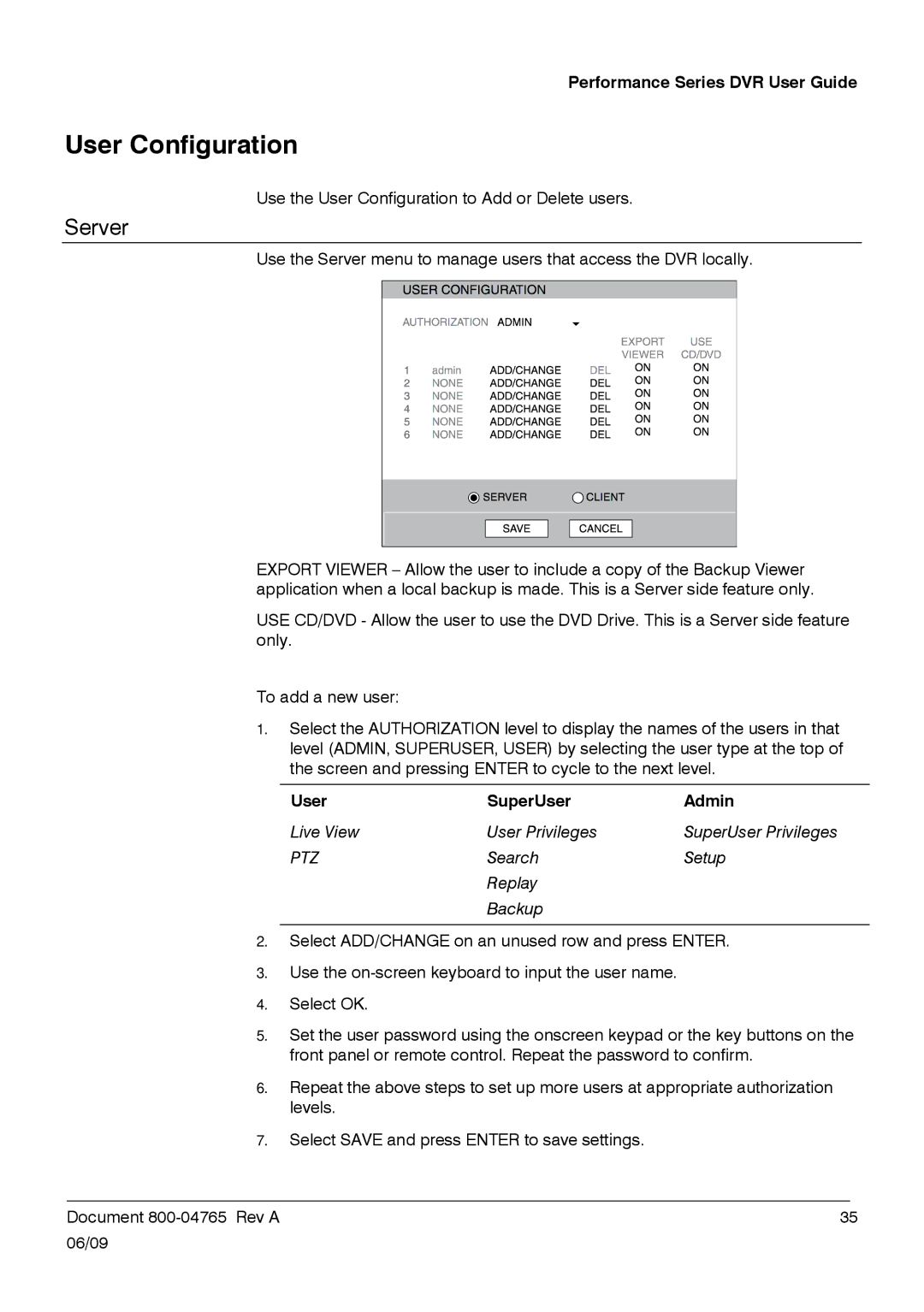 Honeywell HRDPX manual User Configuration, Server 