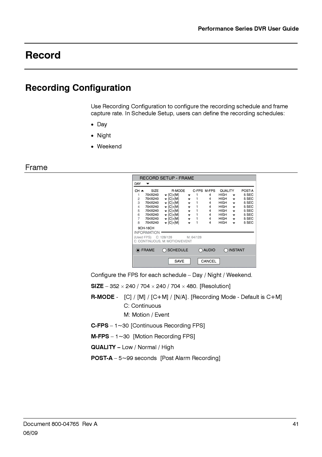 Honeywell HRDPX manual Recording Configuration, Frame 