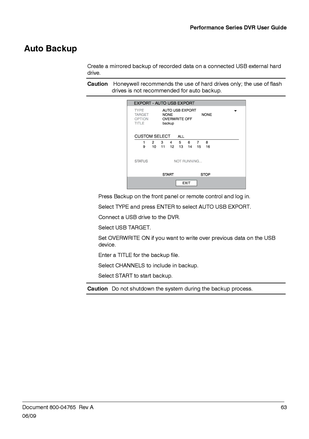 Honeywell HRDPX manual Auto Backup 