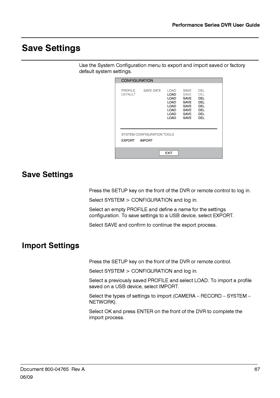 Honeywell HRDPX manual Save Settings, Import Settings 