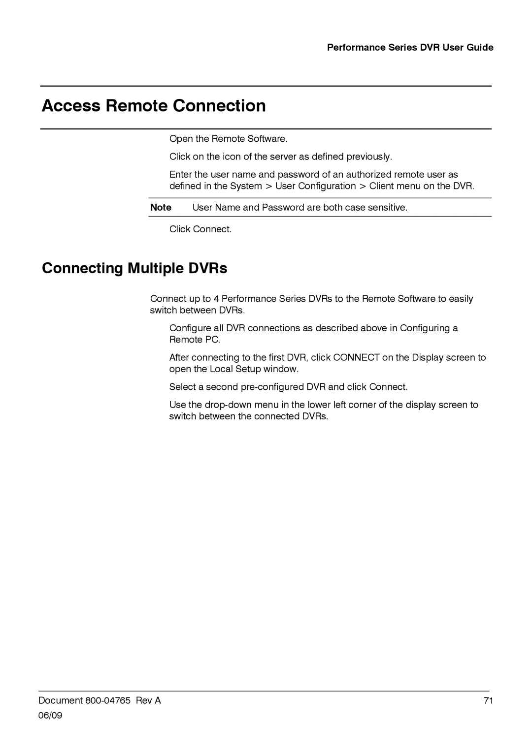 Honeywell HRDPX manual Access Remote Connection, Connecting Multiple DVRs 