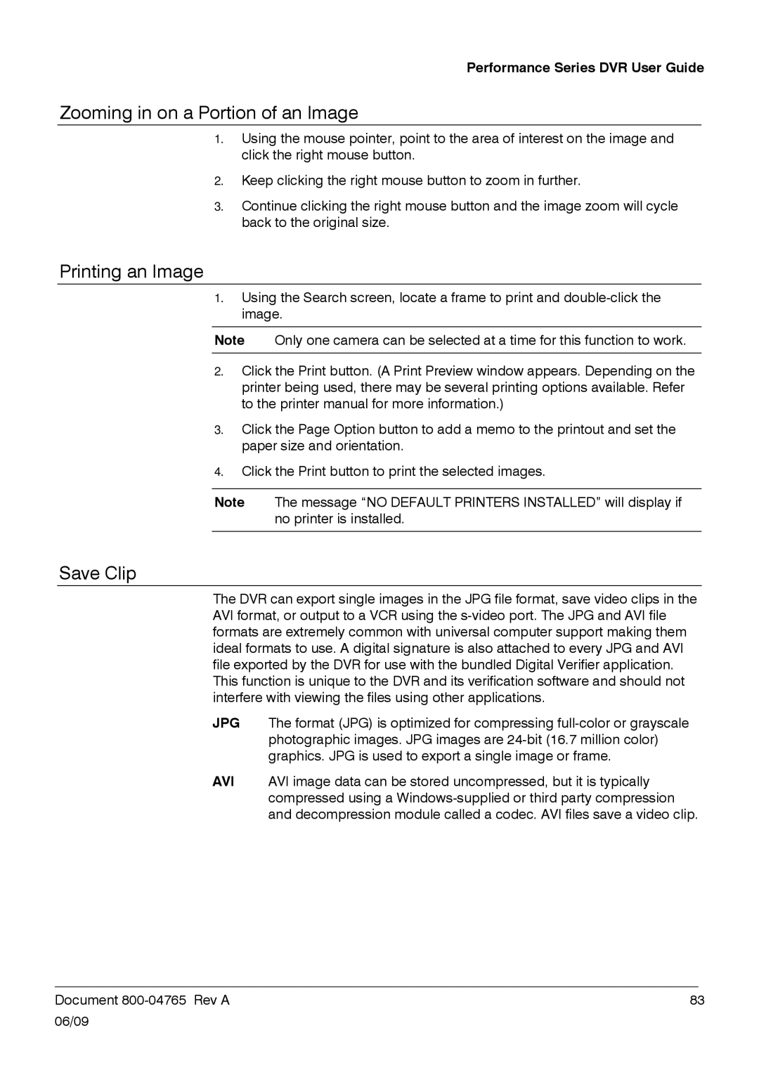 Honeywell HRDPX manual Zooming in on a Portion of an Image, Printing an Image, Save Clip 