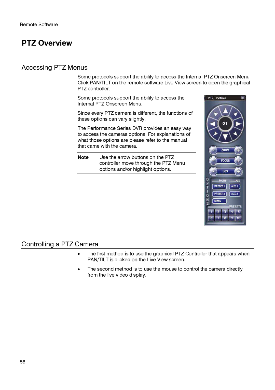 Honeywell HRDPX manual PTZ Overview, Accessing PTZ Menus, Controlling a PTZ Camera 