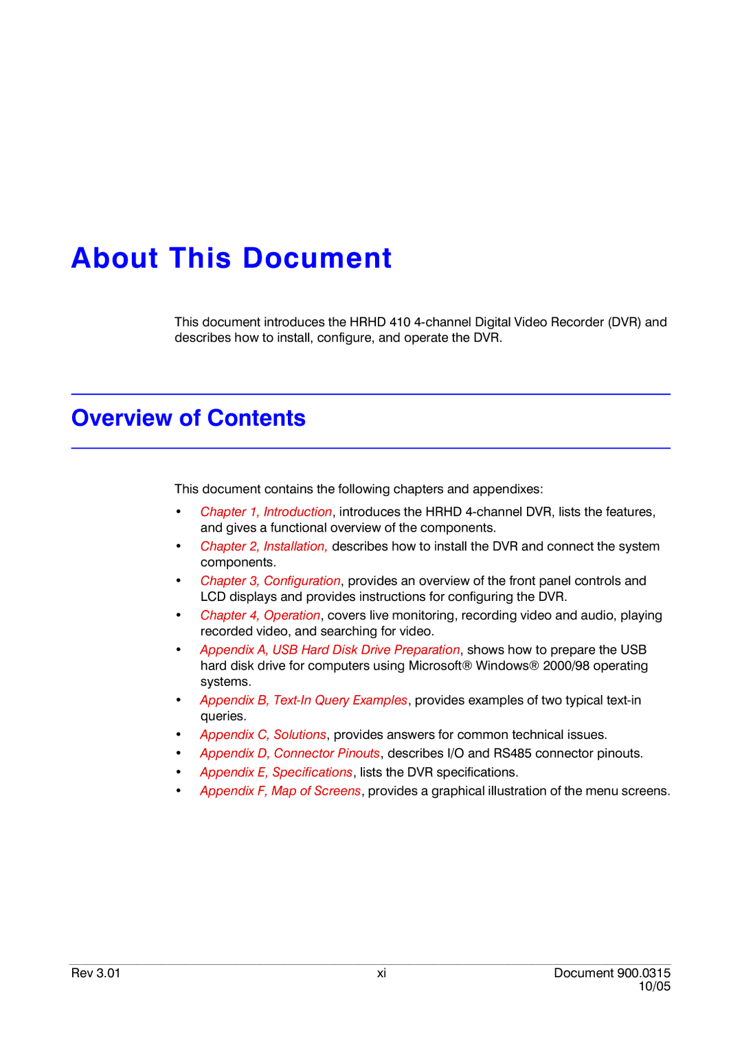 Honeywell HRHD 410 manual About This Document, Overview of Contents 