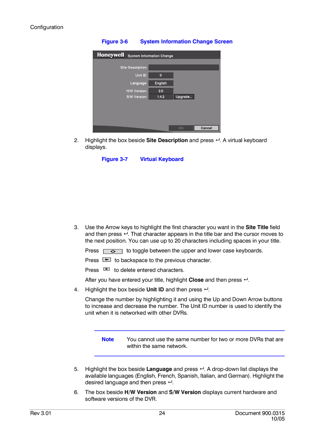 Honeywell HRHD 410 manual System Information Change Screen 